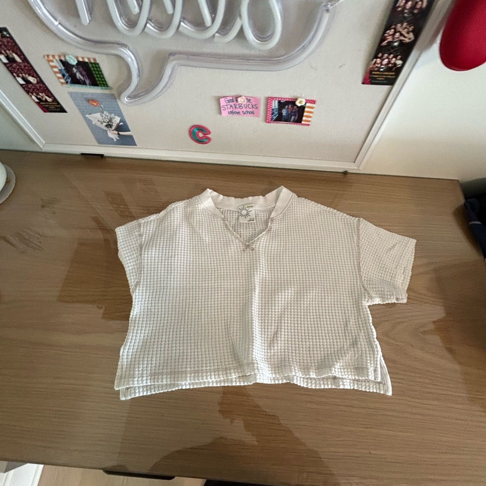 Aerie Kids Cream Checkered Tee